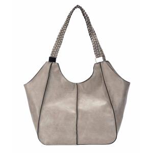 DAMEN XXL Tasche Schultertasche Shopper Businesstasche Umhängetasche Workbag Henkeltasche Reisetasche FLECHTOPTIK Henkel Leder Optik Helltaupe