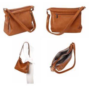 DAMEN TASCHE Schultertasche Umhängetasche Crossbody Shopper Henkeltasche CrossOver Handtasche Damentasche Reisetasche Beuteltasche City Bag Leder Optik Taupe