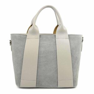 MADE IN ITALY DAMEN Echt LEDER TASCHE Business Shopper Wildleder Schultertasche Handtasche Umhängetasche Freizeittasche Ledertasche Hellgrau