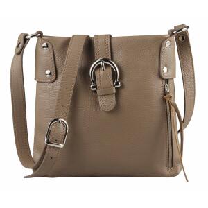 Made in Italy DAMEN LEDER TASCHE Schultertasche CrossOver Handtasche  Umhängetasche Bodybag Abendtasche Crossbody Ledertasche Taupe