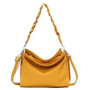 Damen Tasche Shopper FLECHTOPTIK Hobo Bag Schultertasche Cross Over Umhängetasche Beuteltasche Handtasche Henkeltasche Henkel Leder Optik Gelb
