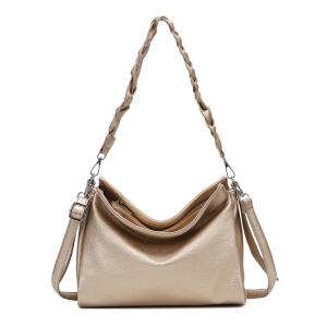 Damen Tasche Shopper FLECHTOPTIK Hobo Bag Schultertasche Cross Over Umhängetasche Beuteltasche Handtasche Henkeltasche Henkel Leder Optik Gold