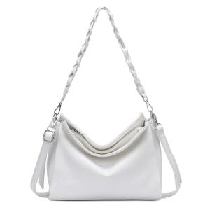 Damen Tasche Shopper FLECHTOPTIK Hobo Bag Schultertasche Cross Over Umhängetasche Beuteltasche Handtasche Henkeltasche Henkel Leder Optik Weiß