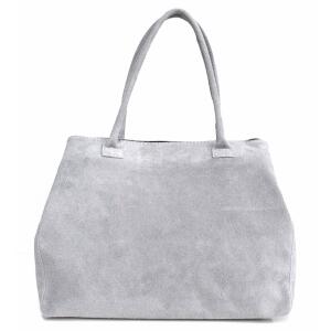 Made in Italy XXL DAMEN LEDER TASCHE DIN-A4 Shopper Tote Bag Schultertasche Wildleder Handtasche Henkeltasche Reise Grau