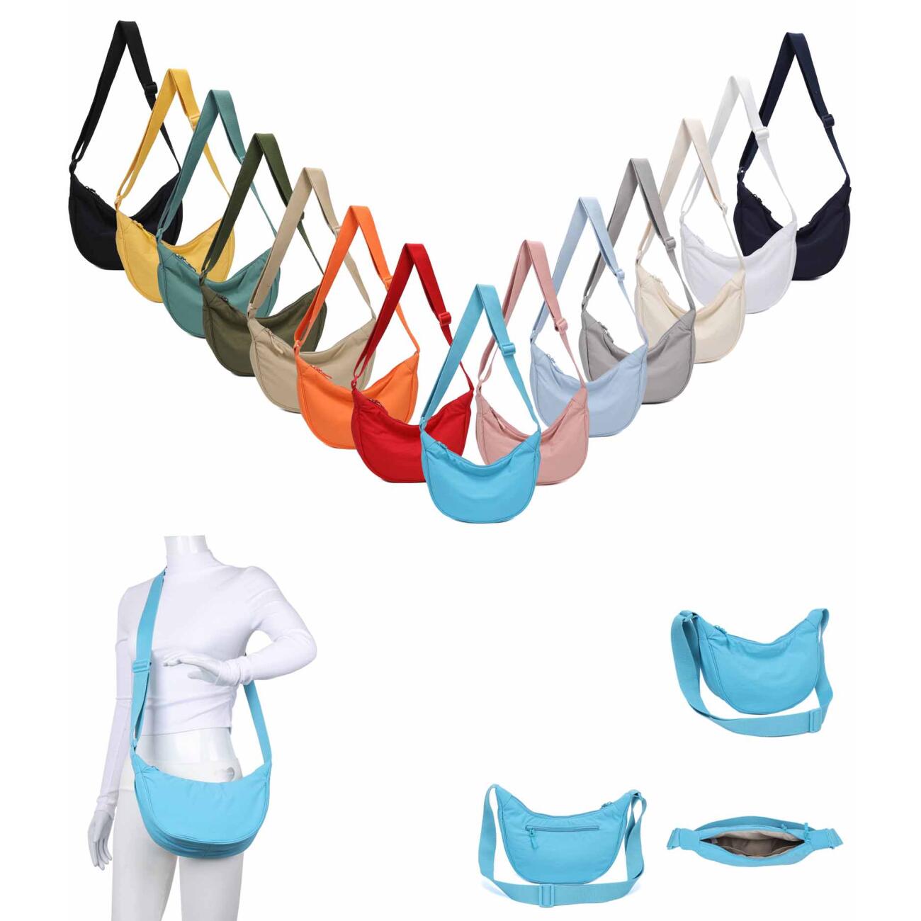 DAMEN HERREN UNISEX TASCHE Halbmondtasche Halbmond...