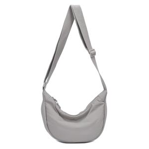 DAMEN HERREN UNISEX TASCHE Halbmondtasche Halbmond Bodybag Brusttasche Crossbody Crossover Schultertasche MOON Hobo Bag Umhängetasche ultraleicht Nylon Reise Freizeit Urlaub Sport Hellgrau