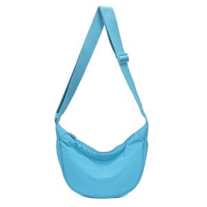 DAMEN HERREN UNISEX TASCHE Halbmondtasche Halbmond Bodybag Brusttasche Crossbody Crossover Schultertasche MOON Hobo Bag Umhängetasche ultraleicht Nylon Reise Freizeit Urlaub Sport Hellgrau