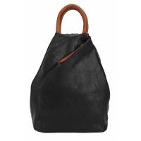 Damen Rucksack Tasche Schultertasche Daypack Handtasche Cityrucksack Leder Optik Tagesrucksack Freizeitrucksack Backpack Schwarz-Braun V1