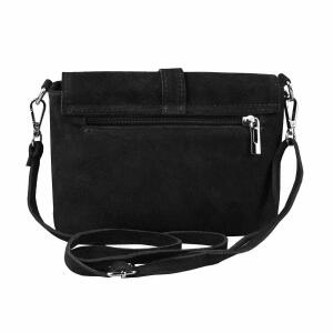 Made in Italy DAMEN LEDER TASCHE Schultertasche Body Bag Wildleder Handtasche Umhängetasche Ledertasche Messenger Cross-Over Abendtasche Clutch  Schwarz