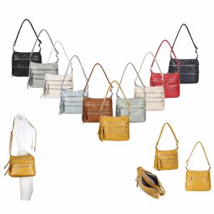 DAMEN TASCHE SHOPPER Schultertasche Umhängetasche CrossOver Crossbody Henkeltasche Beuteltasche Handtasche City Bag Reise Kunst-Leder Taupe V1