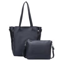 Damen Tasche Set 2in1 Shopper Handtasche Crossbody Hobo Bag Schultertasche Umhängetasche Metallic Cross-Over DIN-A4 Dunkelblau V2