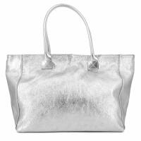 Made in Italy Damen Leder Tasche Metallic XXL Tote Bag Shopper Handtasche DIN-A4 Schultertasche Businesstasche Silber