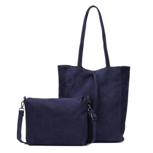 Damen Tasche Set 2in1 Shopper Handtasche Crossbody Hobo Bag Schultertasche Umhängetasche Metallic Cross-Over DIN-A4 Dunkelblau.