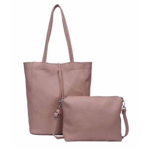 Damen Tasche Set 2in1 Shopper Handtasche Crossbody Hobo Bag Schultertasche Umhängetasche Metallic Cross-Over DIN-A4 Altrosa
