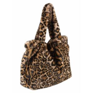 XXL DAMEN PELZTASCHE Shopper Tote Bag Leopard Print Handtasche Umhängetasche Leo Teddytasche Schultertasche Plüsch Felltasche Beuteltasche Kunstpelz Weekender Reisetasche Shopping Braun