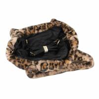 XXL DAMEN PELZTASCHE Shopper Tote Bag Leopard Print Handtasche Umhängetasche Leo Teddytasche Schultertasche Plüsch Felltasche Beuteltasche Kunstpelz Weekender Reisetasche Shopping Braun
