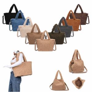 Damen Teddyfell Tasche Shopper Tote Bag Handtasche Plüsch Schultertasche Teddytasche Umhängetasche Pelz Damentasche Felltasche Wintertasche Beuteltasche Cognac
