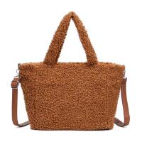 Damen Teddyfell Tasche Shopper Tote Bag Handtasche Plüsch Schultertasche Teddytasche Umhängetasche Pelz Damentasche Felltasche Wintertasche Beuteltasche Cognac