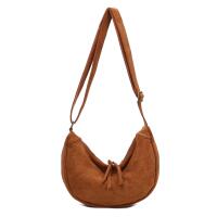 DAMEN TASCHE MOON Bag Brust Wildlederoptik Crossbody Runde Schultertasche Umhängetasche Crossover Suedette Halbmond Reise Cognac