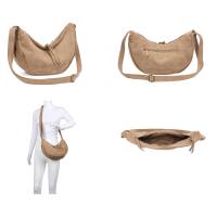 DAMEN TASCHE MOON Bag Brust Wildlederoptik Crossbody Runde Schultertasche Umhängetasche Crossover Suedette Halbmond Reise Cognac