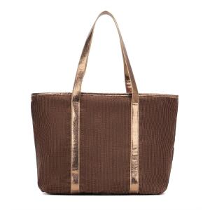 Damen Shopper Tote Hobo Bag Umhängetasche Schultertasche Metallic Cord Tasche Henkeltasche Beuteltasche Freizeit Abend Urlaub Weekender Wildleder Leder Veloursleder Optik Dunkelbraun