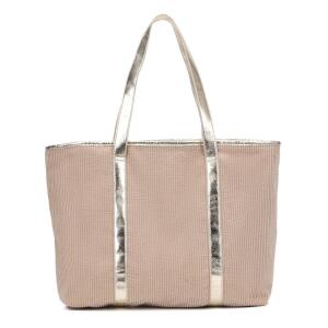 Damen Shopper Tote Hobo Bag Umhängetasche Schultertasche Metallic Cord Tasche Henkeltasche Beuteltasche Freizeit Abend Urlaub Weekender Wildleder Leder Veloursleder Optik Helltaupe