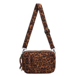 DAMEN TASCHE Crossbody Schultertasche Crossover Bodybag Brusttasche Umhängetasche Brieftasche Smartphone Geldtasche Abend Handy Clutch Leder Optik Leopard Samt