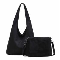 Damen Tasche Set 2in1 Shopper Henkeltasche Crossbody Wildleder Optik Hobo Bag Schultertasche Cross Over Umhängetasche Samt Schwarz