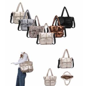 Damen Tasche Leopard Nylon Shopper Puffer Schultertasche Tote Bag Umhängetasche Nylontasche Beuteltasche Handtasche Weekender Reisetasche