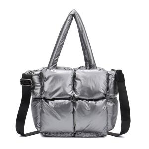 Damen Tasche Leopard Nylon Shopper Puffer Schultertasche Tote Bag Umhängetasche Nylontasche Beuteltasche Handtasche Weekender Reisetasche