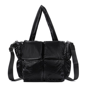 Damen Tasche Leopard Nylon Shopper Puffer Schultertasche Tote Bag Umhängetasche Nylontasche Beuteltasche Handtasche Weekender Reisetasche