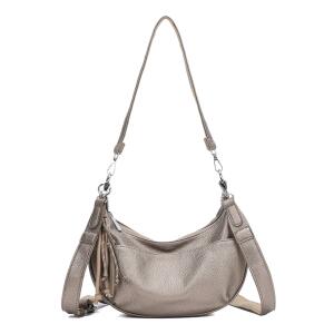 DAMEN TASCHE MOON Bag Crossbody Runde Schultertasche Hobo Bag Taschenanhänger Umhängetasche Shopper Crossover Handtasche Halbmond Leder Optik Reise Bronze