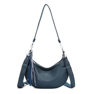 DAMEN TASCHE MOON Bag Crossbody Runde Schultertasche Hobo Bag Taschenanhänger Umhängetasche Shopper Crossover Handtasche Halbmond Leder Optik Reise Petrol