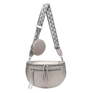ITALYSHOP24 Damen Tasche Umhängetasche Brusttasche Muster Gürtel Bauchtasche Crossbody Gürteltasche Hüfttasche Crossover Bodybag Schultertasche Handytasche Leder Optik Antiksilber