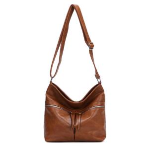 DAMEN TASCHE Schultertasche Umhängetasche Crossbody Shopper Henkeltasche CrossOver CrossBag Damentasche Reisetasche Beuteltasche City Bag Leder Optik Cognac V1
