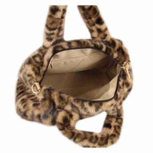 XXL DAMEN PELZTASCHE Shopper Tote Bag Leopard Print Handtasche Umhängetasche Leo Teddytasche Schultertasche Plüsch Felltasche Beuteltasche Kunstpelz Weekender Reisetasche Shopping Braun-Apricot