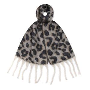Damen XL LEO SCHAL Stola Halstuch Winterschal mit quasten/fransen Leopard Muster Scarf Animal Print Deckenschal Herbst Winter Beige