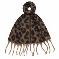 Damen XL LEO SCHAL Stola Halstuch Winterschal mit quasten/fransen Leopard Muster Scarf Animal Print Deckenschal Herbst Winter Cognac