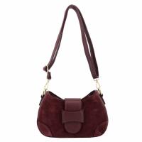 Made in Italy Damen Wildleder oder Leder Nappaleder Tasche Schultertasche Body Bag Handtasche Umhängetasche Ledertasche CrossOver Abendtasche Clutch Bordo