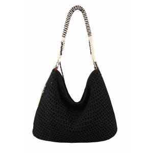 Damen Shopper Tasche Hobo Bag Umhängetasche Boho Schultertasche Häkeltasche Stroh Muster Strand geflochten Retro