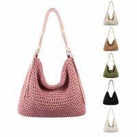 Damen Shopper Tasche Hobo Bag Umhängetasche Boho Schultertasche Häkeltasche Stroh Muster Strand geflochten Retro