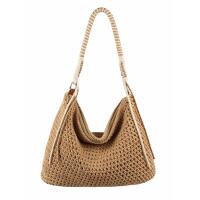 Damen Shopper Tasche Hobo Bag Umhängetasche Boho Schultertasche Häkeltasche Stroh Muster Strand geflochten Retro