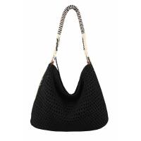 Damen Shopper Tasche Hobo Bag Umhängetasche Boho Schultertasche Häkeltasche Stroh Muster Strand geflochten Retro