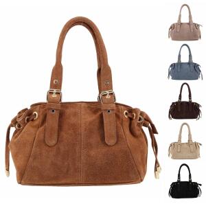 Made in Italy DAMEN LEDER TASCHE Wildleder Schultertasche Tote Bag Crossbody Umhängetasche Handtasche Veloursleder Cross Over