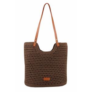 Damen Tasche Strohtasche Tote Bag Schultertasche Boho Shopper Strand Umhängetasche Geflecht Retro Häkeltasche Handtasche