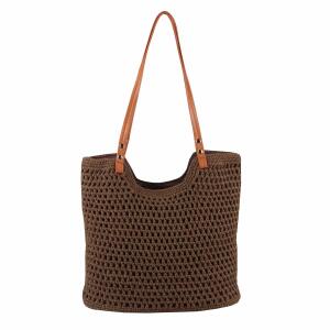 Damen Tasche Strohtasche Tote Bag Schultertasche Boho Shopper Strand Umhängetasche Geflecht Retro Häkeltasche Handtasche Weiß