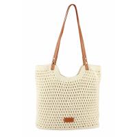 Damen Tasche Strohtasche Tote Bag Schultertasche Boho Shopper Strand Umhängetasche Geflecht Retro Häkeltasche Handtasche Weiß