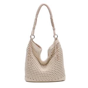 Damen Tasche Hobo-Bag Häkeltasche Umhängetasche Boho Shopper Strand Häkelmuster Schultertasche Geflecht Retro Strohtasche