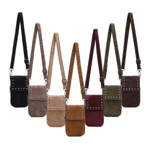 Damen Tasche Bodybag Handytasche Nieten Crossbody Umhängetasche Wildleder-Optik Schultertasche Crossover Smartphone Geldbörse Brusttasche Samt Brieftasche Abend