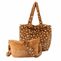 DAMEN TASCHE XXL SET 2in1 Shopper PELZTASCHE Tote Bag Shopper Leopard Print Handtasche Umhängetasche Leo Crossbody Teddytasche Schultertasche Plüsch Beuteltasche Kunstpelz Reisetasche Shopping
